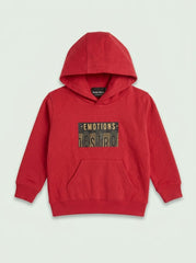 Boys Red "Emotions" Graphic Pullover Hoodie with Front Kangaroo Pocket