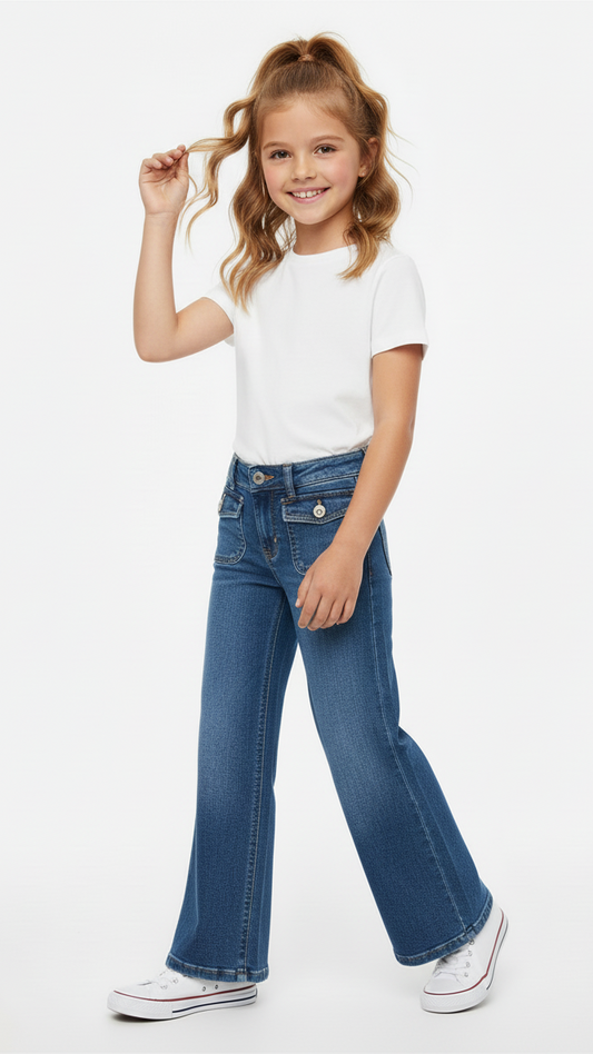 H&M GIRLS WIDE LEG FLAP POCKETS JEANS