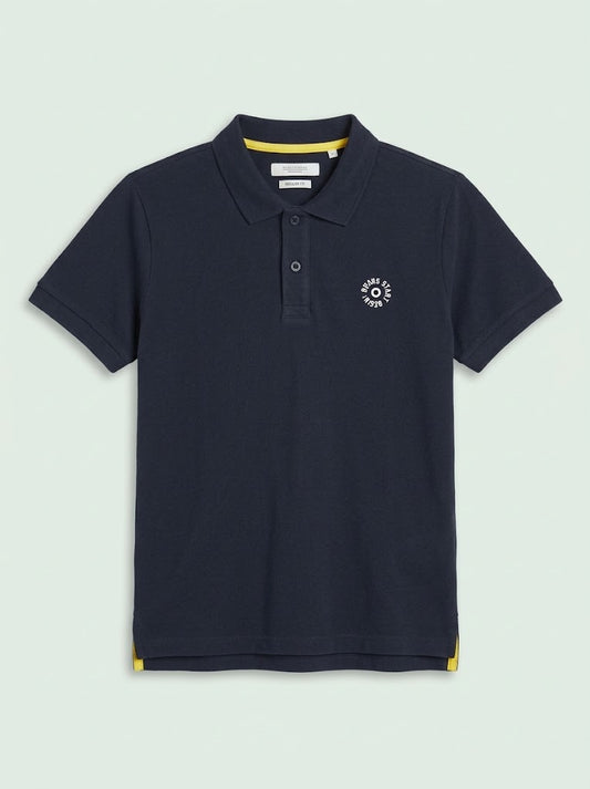 Boys' Casual Cotton-Blend Pique Polo Shirt – Navy Blue