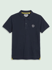 Boys' Casual Cotton-Blend Pique Polo Shirt – Navy Blue
