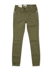 Girls BRANDED Olive Green Zipper Accent Skinny Stretch Denim Pants with Raw Hems| SM GARMENTS
