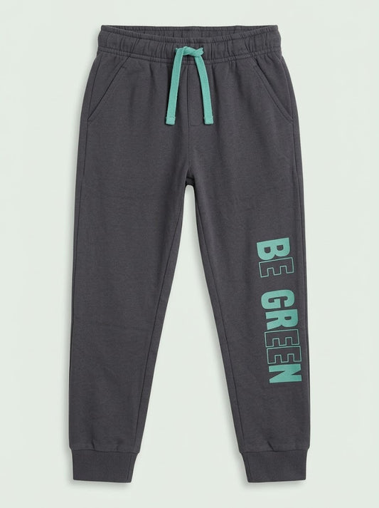 Boys' Casual Cotton-Blend Fleece Joggers with "Be Green" Print – Dark Gray