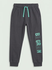 Boys' Casual Cotton-Blend Fleece Joggers with "Be Green" Print – Dark Gray
