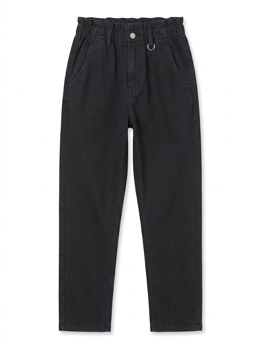 Girls BRANDED' Washed Black Paperbag Waist Relaxed Fit Pants| SM GARMENTS