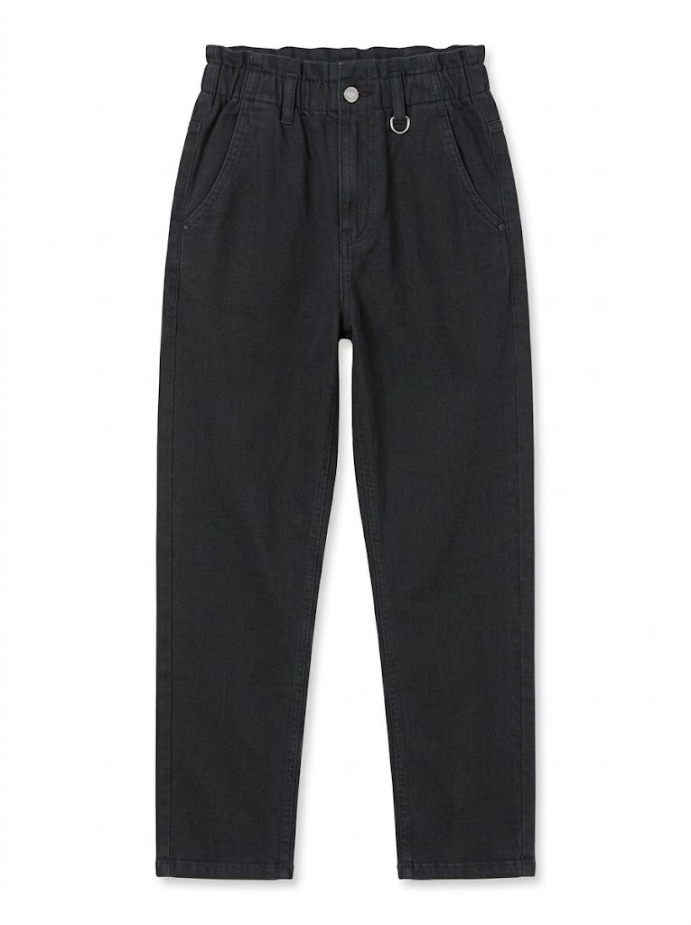 Girls BRANDED' Washed Black Paperbag Waist Relaxed Fit Pants| SM GARMENTS