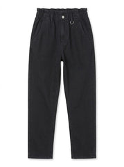 Girls BRANDED' Washed Black Paperbag Waist Relaxed Fit Pants| SM GARMENTS