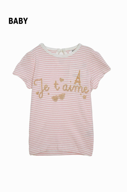 Baby Girls Pink Striped "Je t’aime" T-Shirt - Smgarment's