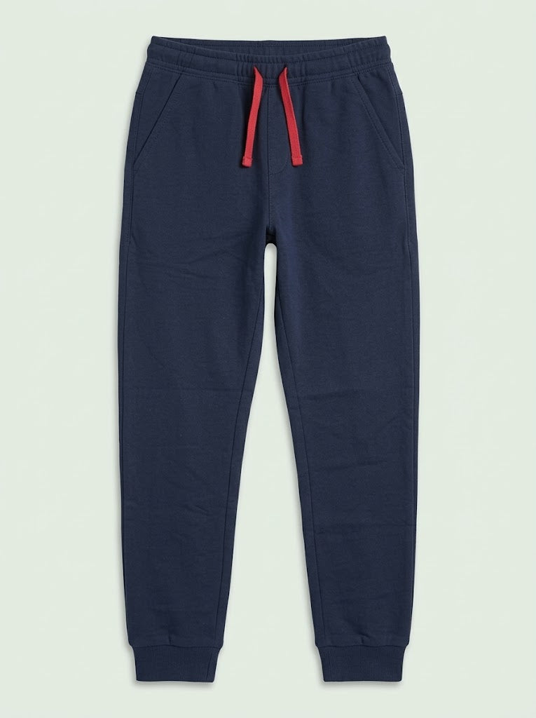 Boys Navy Blue Jogger Pants with Red Drawstring | Kids Casual Sweatpants