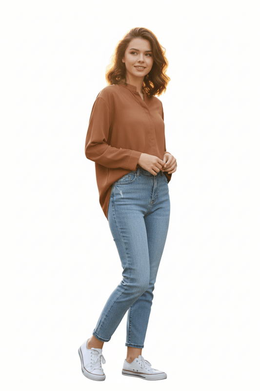 BBAE Women Solid Mandarin Collar Top (FREE SIZE) - Smgarment's