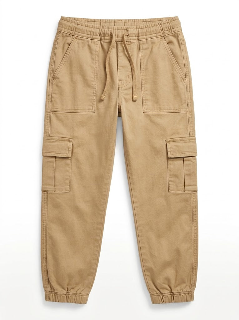 Boys' beige Utility Cargo Drawstring Jogger Pants| SM GARMENTS