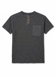 Boys Branded Charcoal Grey Short-Sleeve Henley T-Shirt with Pocket | SM GARMENTS