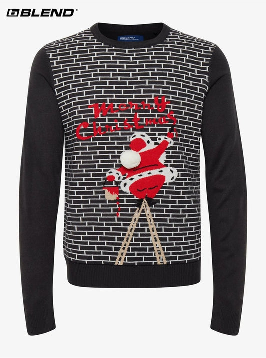BLEND Black Men's Sweater With Christmas Motif - Smgarment's