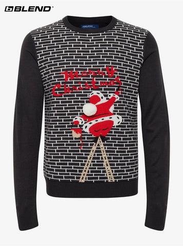 BLEND Black Men's Sweater With Christmas Motif - Smgarment's