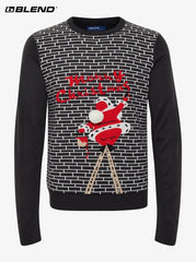 BLEND Black Men's Sweater With Christmas Motif - Smgarment's