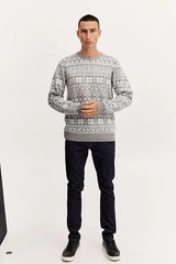 BLEND Men's Round Neck Christmas Knitted Sweater Fine Knit Pullover - Smgarment's