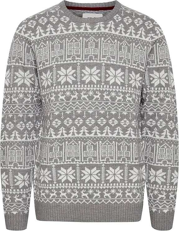 BLEND Men's Round Neck Christmas Knitted Sweater Fine Knit Pullover - Smgarment's