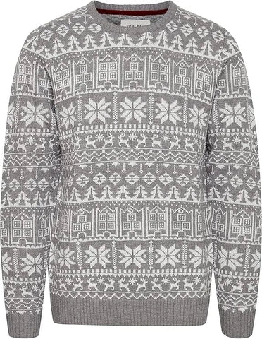 BLEND Men's Round Neck Christmas Knitted Sweater Fine Knit Pullover - Smgarment's