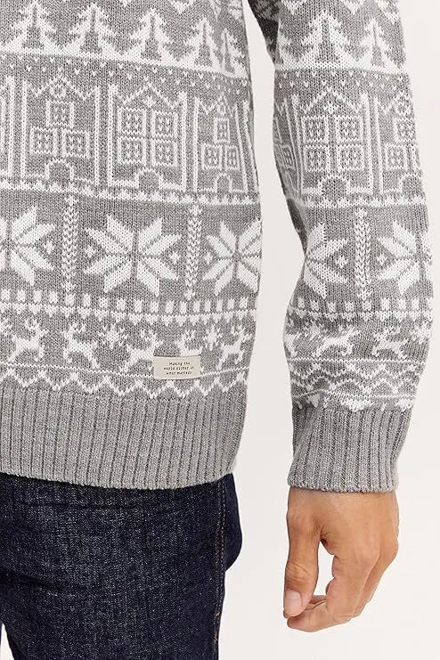 BLEND Men's Round Neck Christmas Knitted Sweater Fine Knit Pullover - Smgarment's