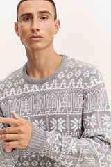 BLEND Men's Round Neck Christmas Knitted Sweater Fine Knit Pullover - Smgarment's