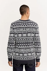 BLEND Men's Round Neck Fine Knit Pullover Christmas Knitted Sweater - Smgarment's