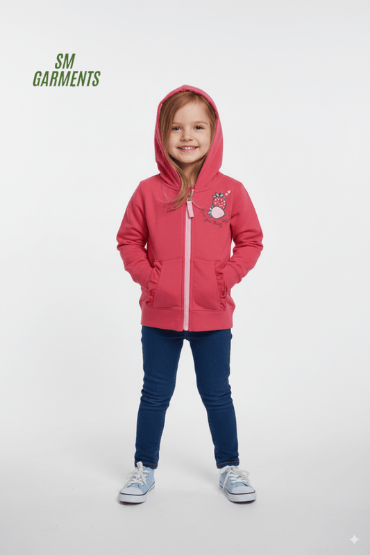 BLUE SEVEN Girls Pink Zipper Hoodie – Strawberry Print - Smgarment's