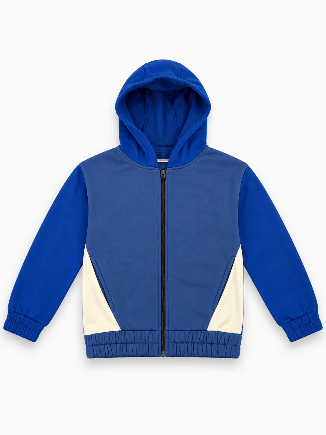 Boys blue colorblock zip-up hoodie front look without model