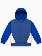 Boys blue colorblock zip-up hoodie front look without model