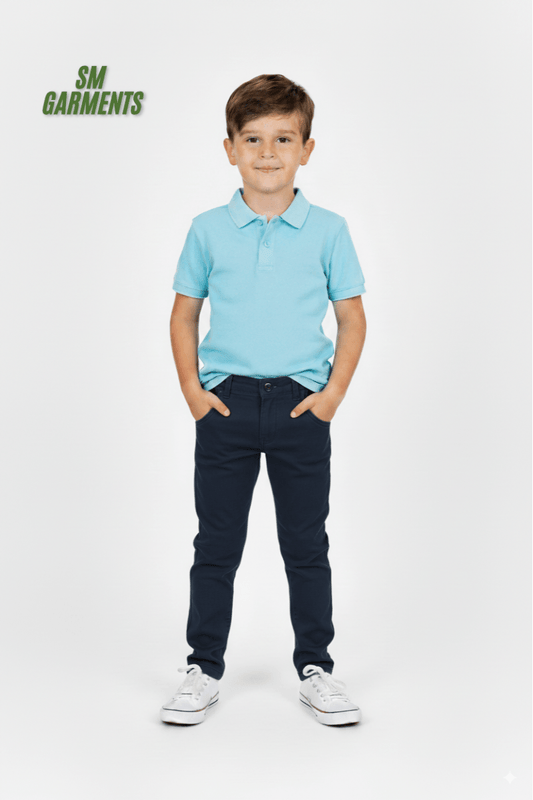 Boys Navy Blue Slim Fit Chino Pants - Smgarment's
