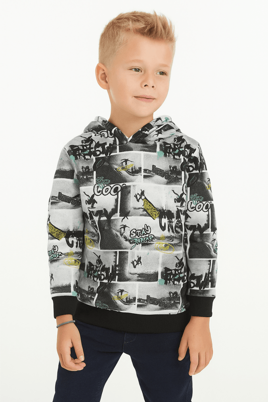 Boys’ Skateboard Print Hoodie – Street Style Graphic - Smgarment's
