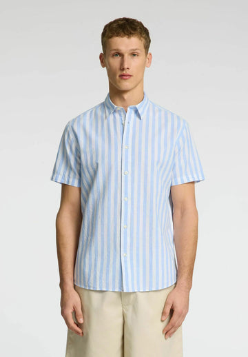 Selected Hommes Linen Men Shirt - Iceberg Green Stripesstripess