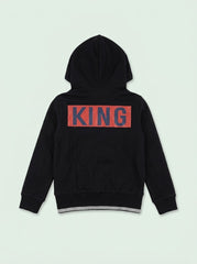 Girls Black Casual Pullover Hoodie with "Brooklyn NYC" Graphic and Glitter Hem