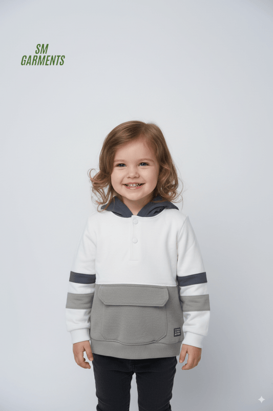 C&A Kids Color Block Pullover Hoodie – White/Grey - Smgarment's