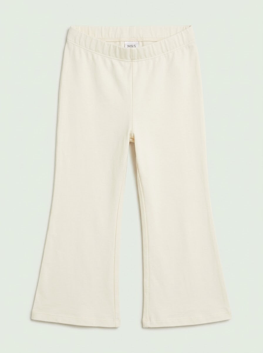 Girls BRANDED ' Cream Solid Flare Leggings with Elastic Waistband