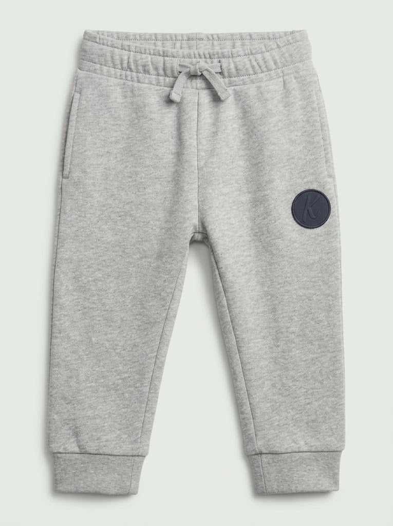 Boys Light Grey Heather Jogger Pants with Drawstring Waist and Logo Patch