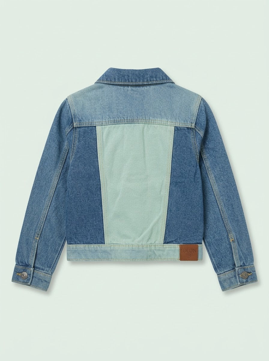 Girls BRANDED' Colorblock Patchwork Denim Jacket with Smiley Pins