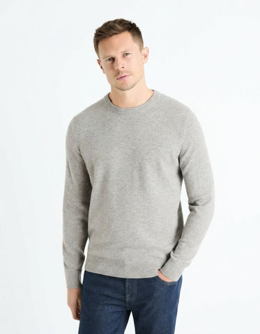 CELIO Cashmere Round Neck Sweater - Heather Grey - Smgarment's