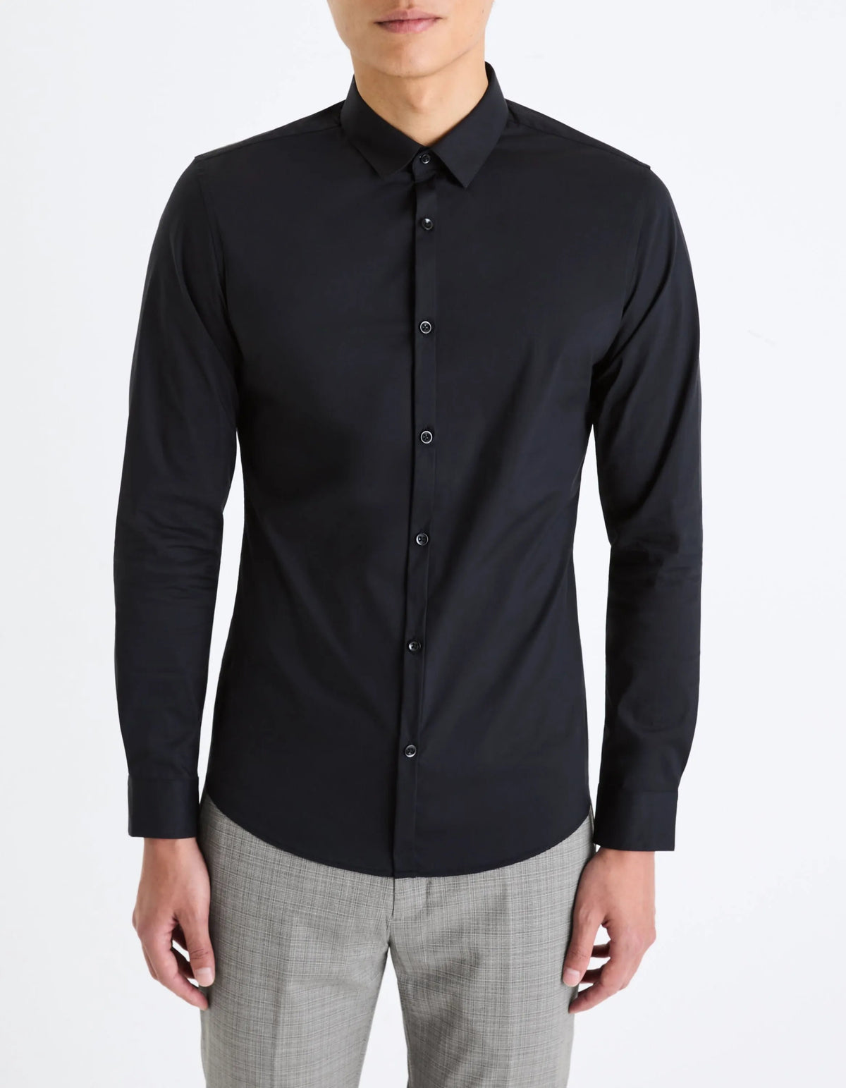CELIO Extra Slim Stretch Cotton Shirt - Black - SMgarment's