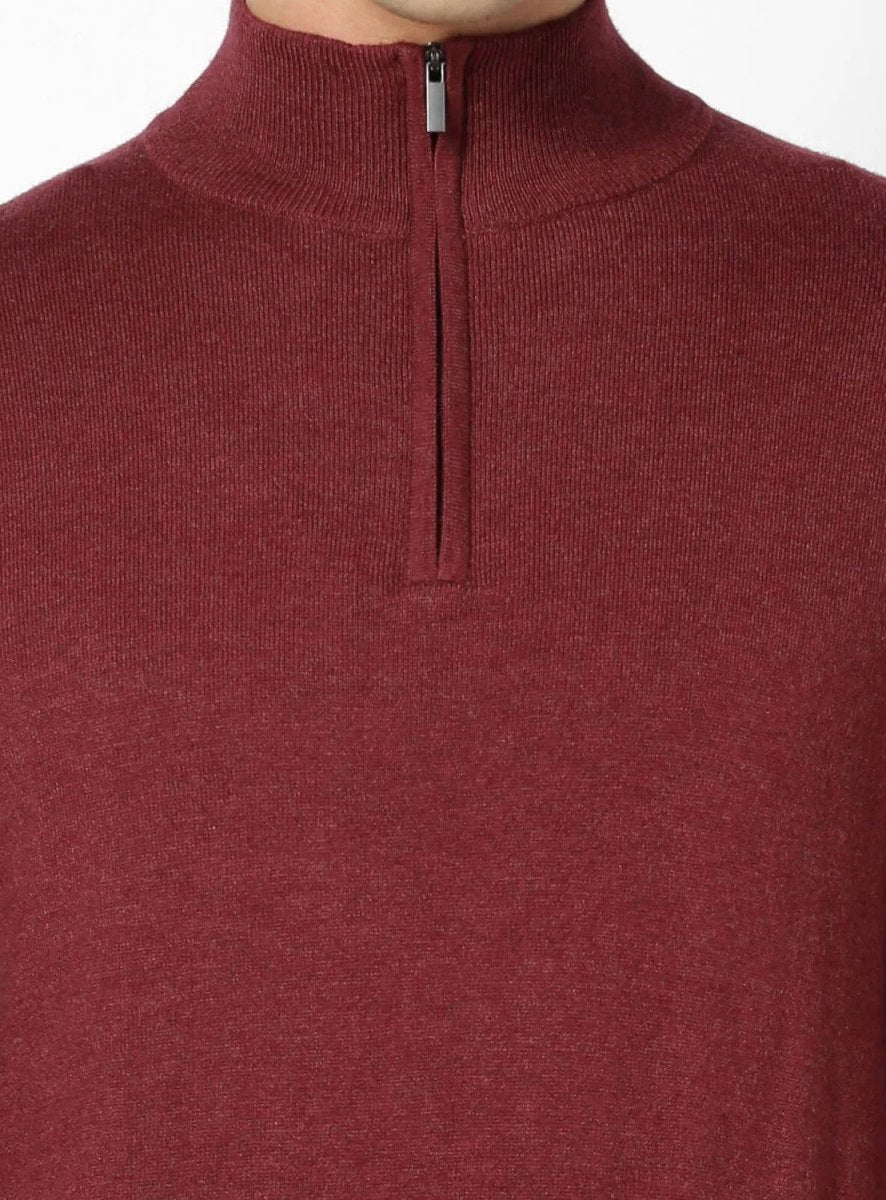 CELIO SELIMIN Burgundy Solid Cotton Blend Sweater - Smgarment's