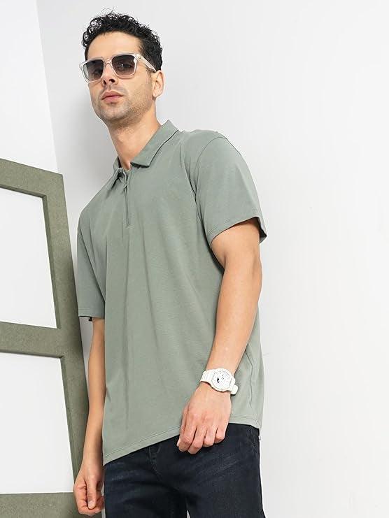 CELIO MEN GREEN SOLID FIT COTTON T-SHIRT