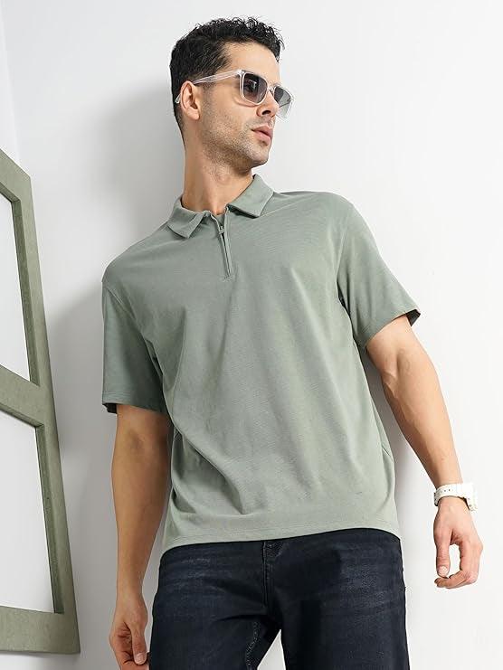 CELIO MEN GREEN SOLID FIT COTTON T-SHIRT