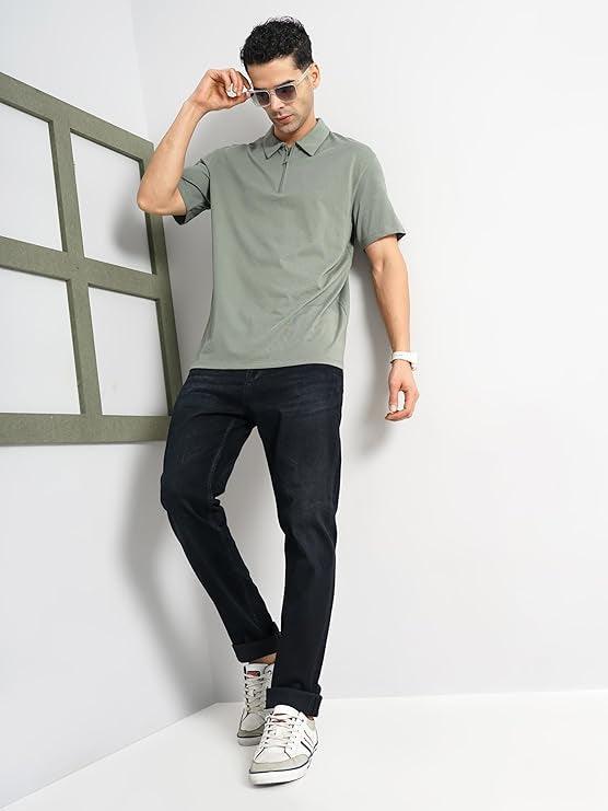 CELIO MEN GREEN SOLID FIT COTTON T-SHIRT