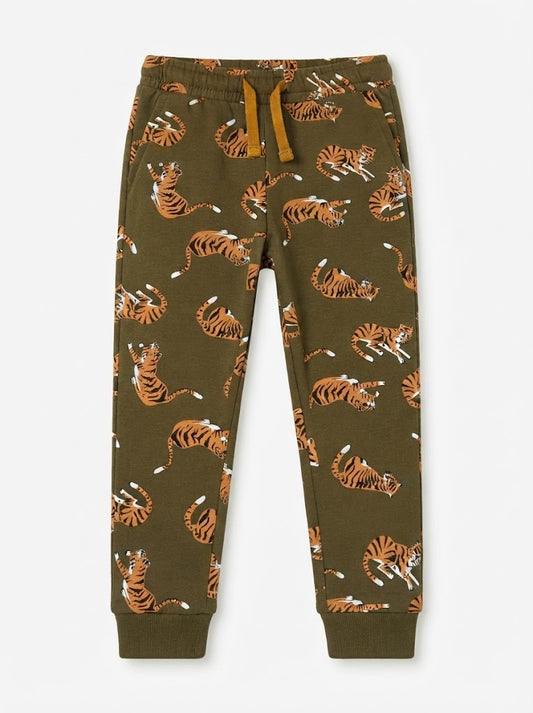 Boys' Casual Cotton Allover Tiger Print Jogger Pants – Dark Green