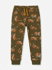 Boys' Casual Cotton Allover Tiger Print Jogger Pants – Dark Green