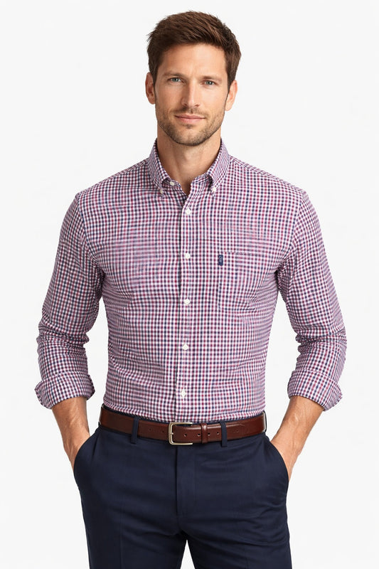 NXT Red Gingham Easy Iron Button Down Oxford Shirt