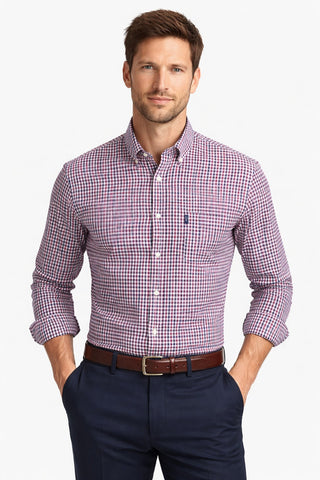 NXT Red Gingham Easy Iron Button Down Oxford Shirt