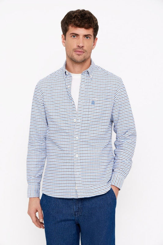 CORTEFIEL Brushed Checkered Oxford Shirt - Smgarment's