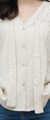 Cream V - Neck Pintuck Blouse - Smgarment's