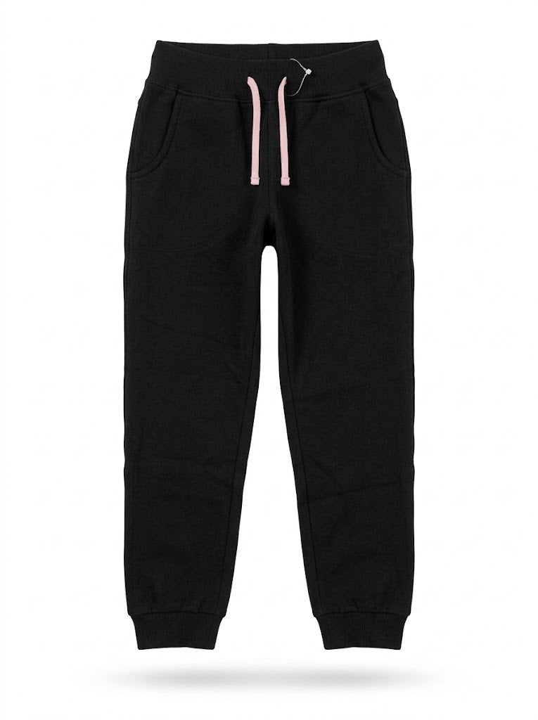 Girls BRANDED ' Black Fleece Jogger Sweatpants with Pink Drawstring| SM GARMENTS