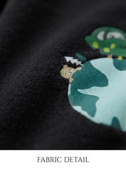 Boys Black Graphic Jogger Pants with Earth and Dinosaur Print