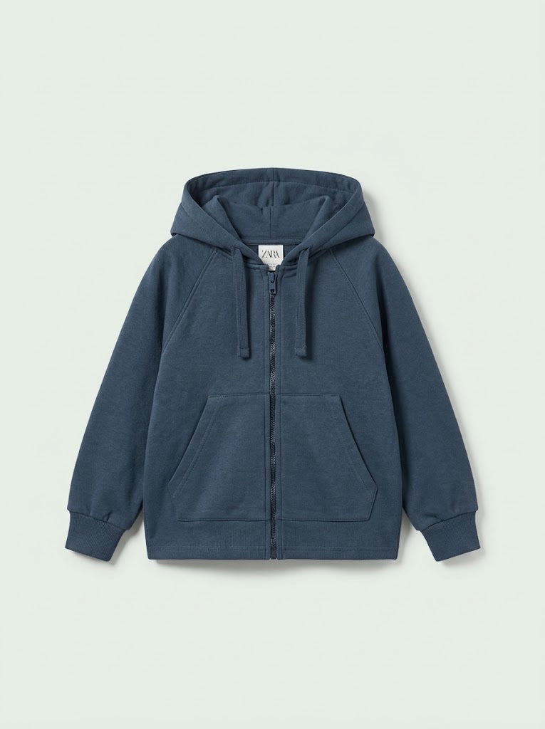 Boys BRANDED' Navy Blue Zip-Up Hoodie with Front Pockets